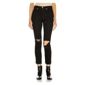 RE/DONE 90'S High Rise Cotton Ankle Crop In Black Distress Jeans Women Size 23